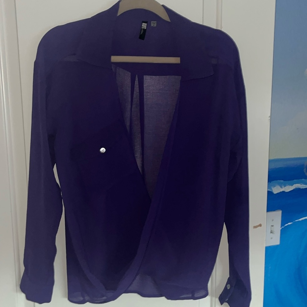 Low cut sheer purple top. Beautiful blouse